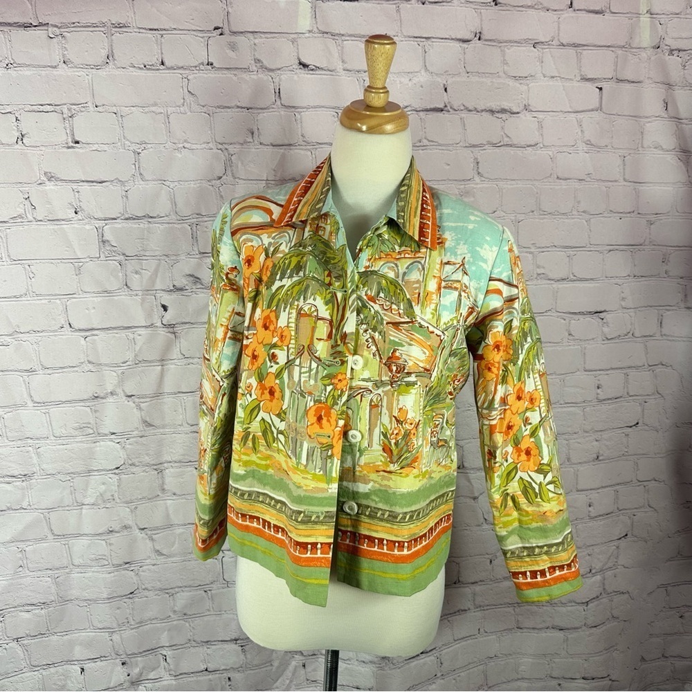 Coldwater Creek linen blend spring city scape Jacket petite XS tropical travel
